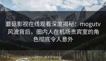蘑菇影视在线观看深度揭秘：mogutv风波背后，圈内人在机场贵宾室的角色彻底令人意外