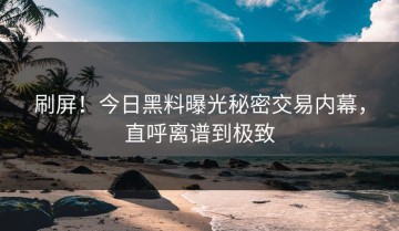 刷屏！今日黑料曝光秘密交易内幕，直呼离谱到极致