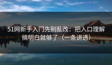51网新手入门先别乱改：把入口理解搞明白就够了（一条讲透）