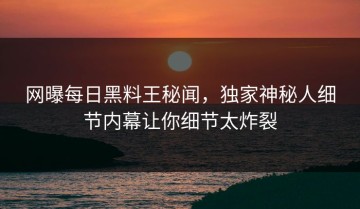 网曝每日黑料王秘闻，独家神秘人细节内幕让你细节太炸裂