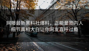 网曝最新黑料社爆料，正能量圈内人细节真相大白让你网友直呼过瘾
