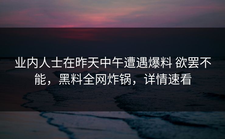 业内人士在昨天中午遭遇爆料 欲罢不能，黑料全网炸锅，详情速看