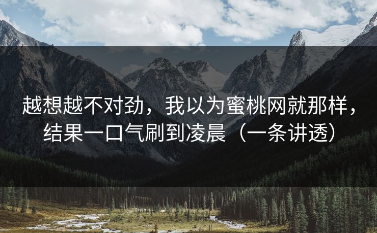 越想越不对劲，我以为蜜桃网就那样，结果一口气刷到凌晨（一条讲透）